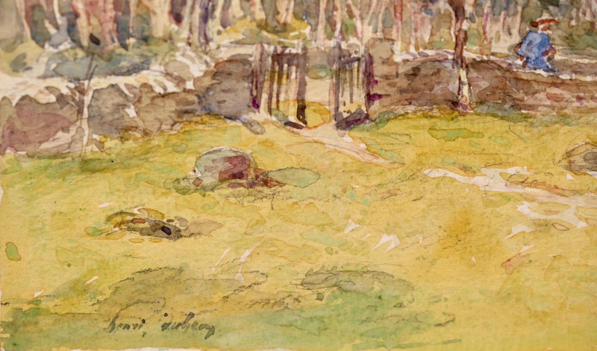 In the Orchard - Impressionistisches Aquarell, Figur in Landschaft von Henri Duhem im Angebot 3