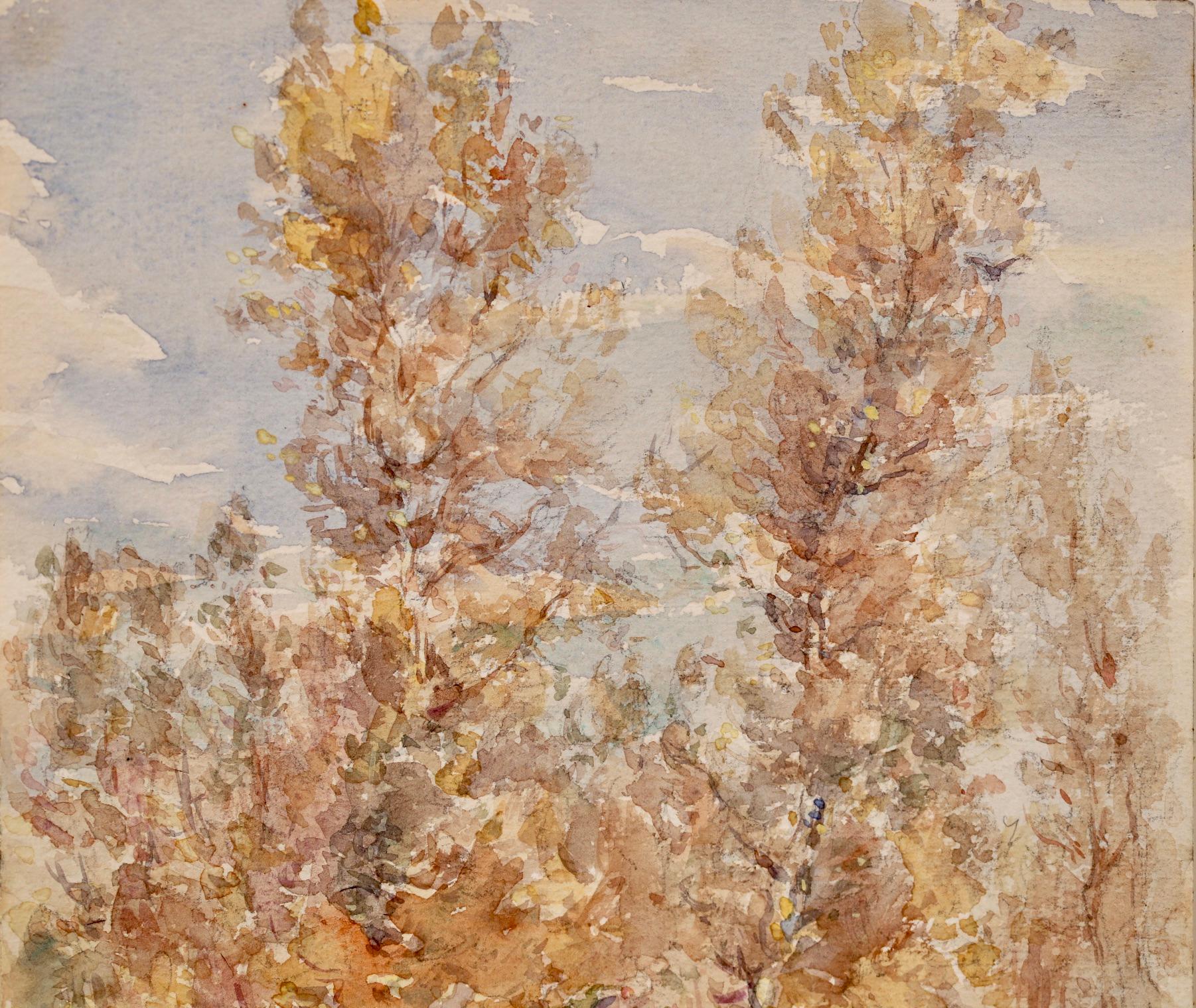 In the Orchard - Impressionistisches Aquarell, Figur in Landschaft von Henri Duhem im Angebot 1