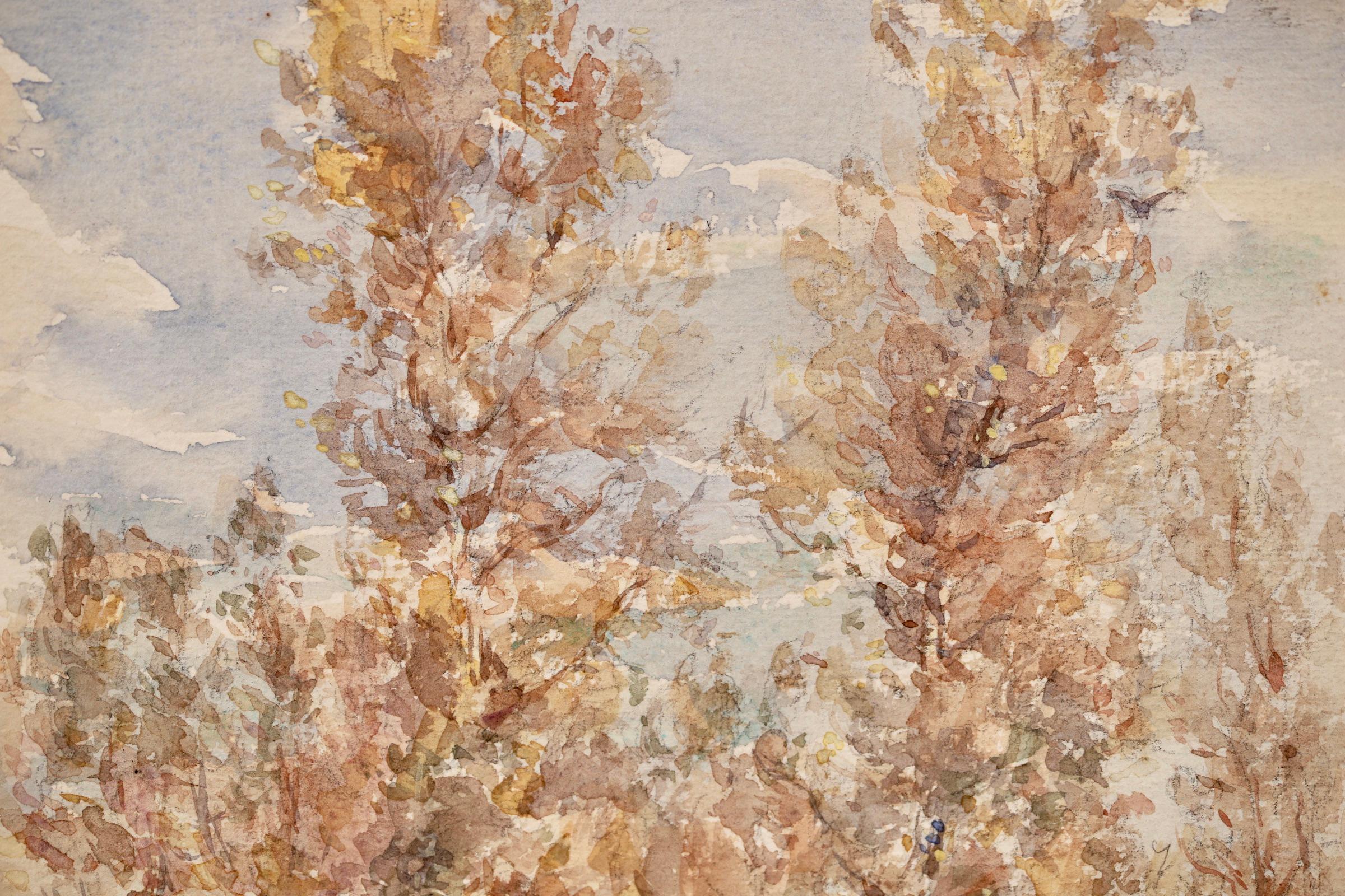 In the Orchard - Impressionistisches Aquarell, Figur in Landschaft von Henri Duhem im Angebot 6