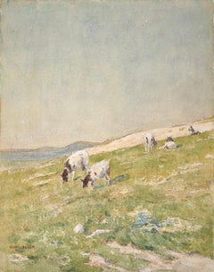 Vaches dans le paysage - Impressionist Watercolor, Cows in Landscape by H Duhem