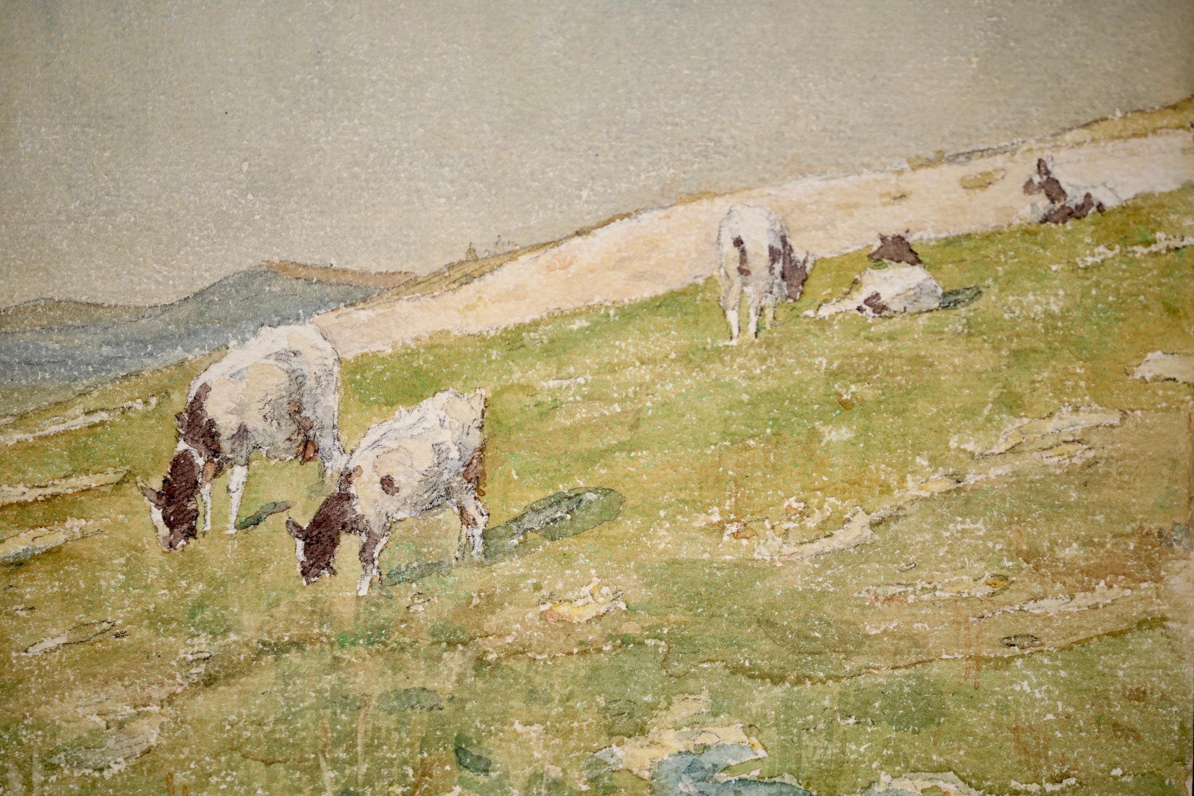 Vaches dans le paysage - Impressionist Watercolor, Cows in Landscape by H Duhem 2