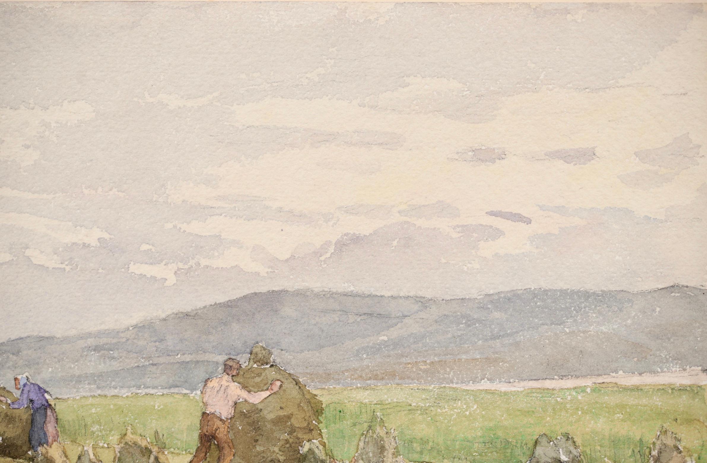 Haymaking – Impressionistisches Aquarell, Figuren in Landschaft von Henri Duhem im Angebot 5