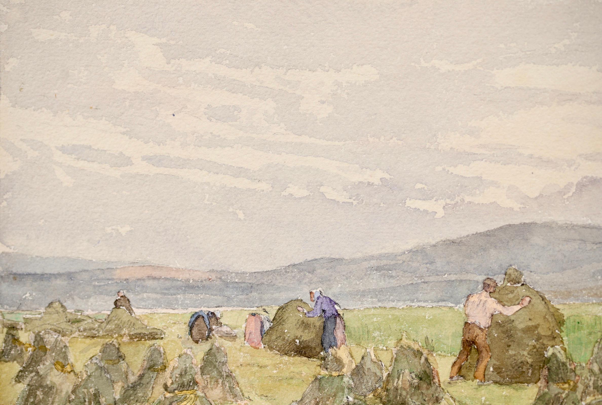 Haymaking – Impressionistisches Aquarell, Figuren in Landschaft von Henri Duhem im Angebot 6