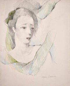 Portrait de Femme - Cubist Pencil Drawing, Portrait of Woman by Marie Laurencin