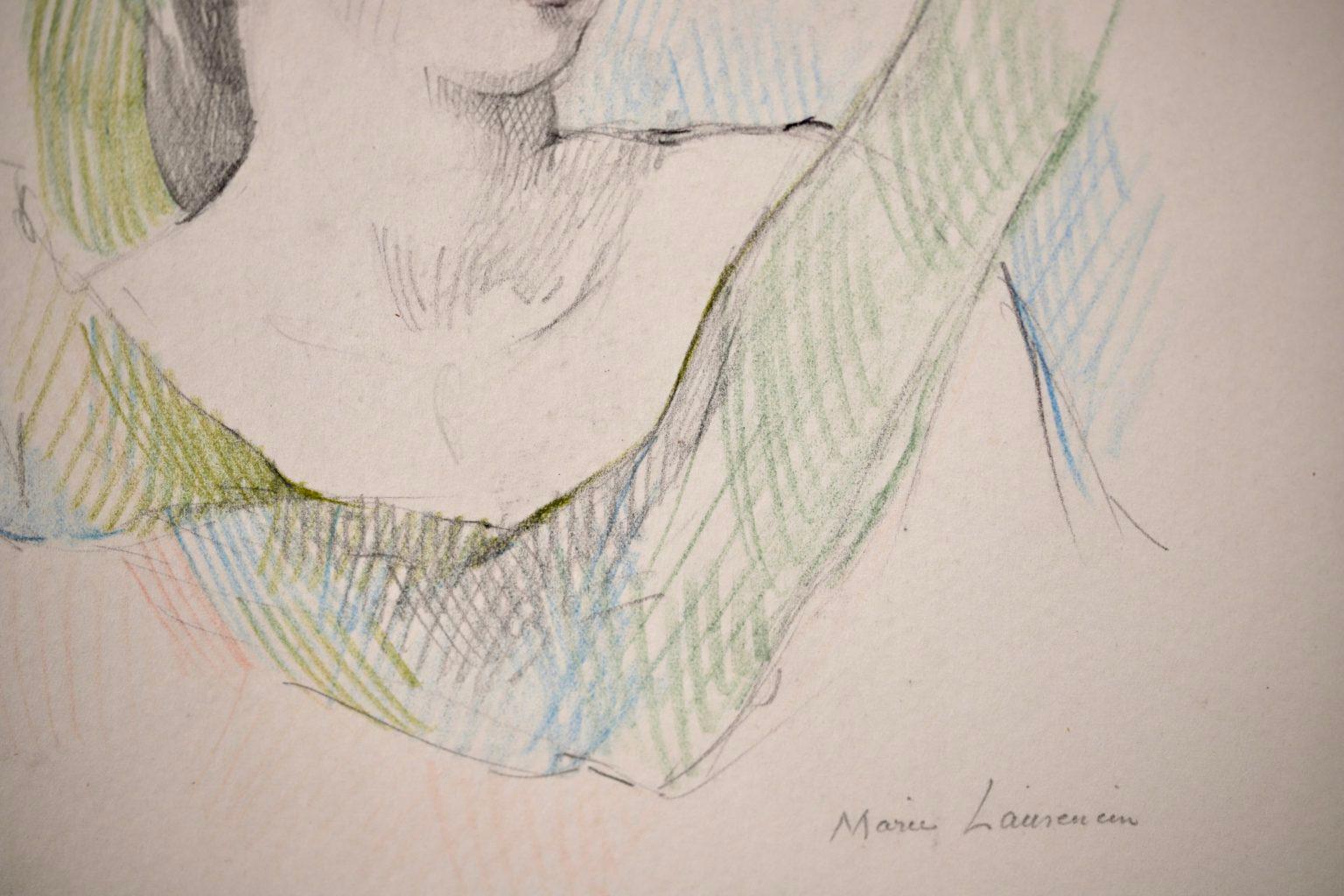 Portrait de Femme - Cubist Pencil Drawing, Portrait of Woman by Marie Laurencin 3