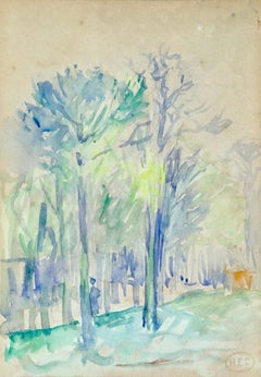 Antique L'allee d'arbres - Impressionist Watercolor, Landscape by Henri Edmond Cross