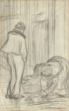 Antique Les Chiffonniers - Figurative Impressionist Sketch, Ragpickers by Edgar Degas