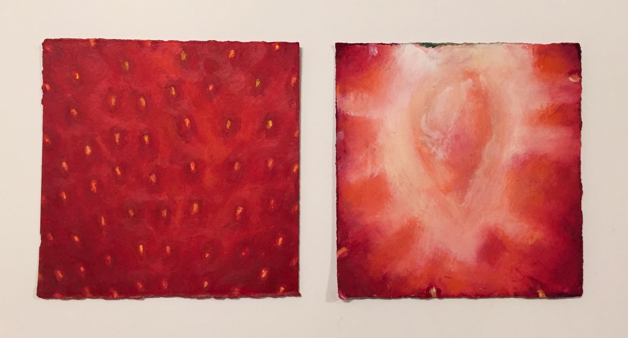 Little Strawberry (Valentine), red and white abstract pastel fruit still life