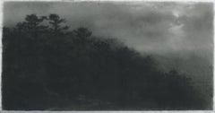 Hill path, night, black and white realist northeastern landscape, charcoal