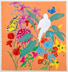 Parrot of Peace, vibrant gouache on paper still life