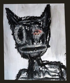 Imposter, outsider art figurative drawing, oil paint, oil stick, collage