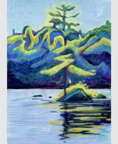 Utowana Lake, impressionist colored pencil landscape drawing
