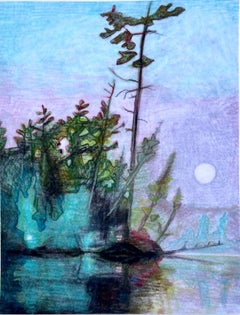 Lake 1 (kayak), post-impressionistic landscape drawing