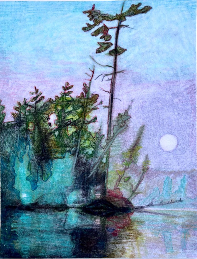 lake drawing colored pencil
