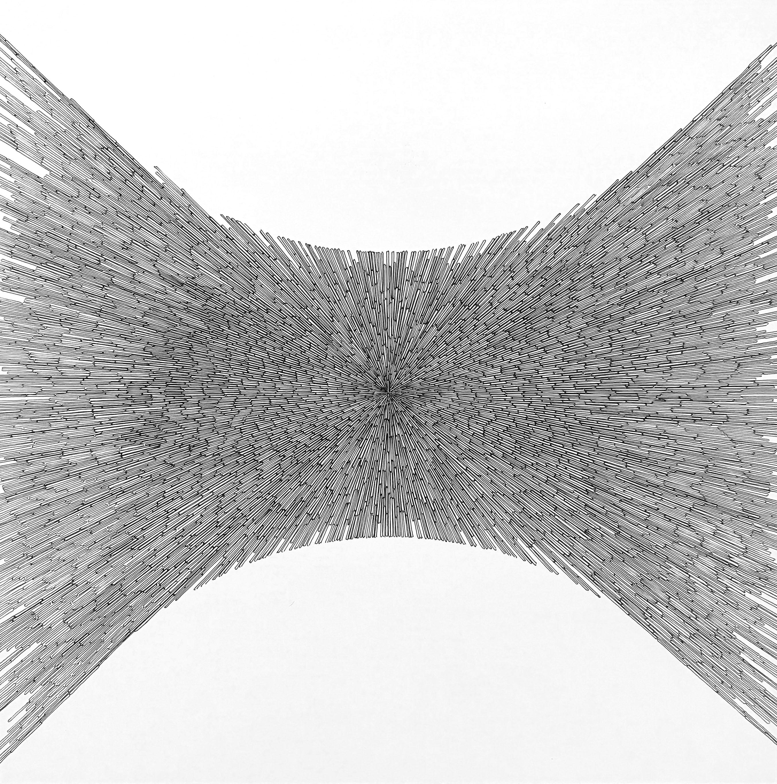 Abstract Drawing Jenifer Kent - Swing, un dessin géométrique à l'encre noire très détaillé sur panneau recouvert d'argile