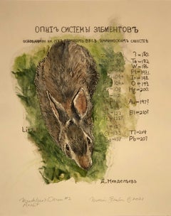 Rabbit, Mendeleev’s Dream Series, watercolour collage on layered paper