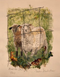 Sheep, Mendeleev’s Dream, Watercolor, Photocollage, Pencil, Ink on Layered paper