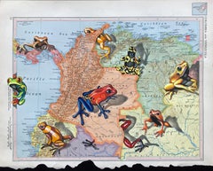 Dart Bored, Gouache & Graphite Pencil on 1946 Rand-McNally World Atlas Map, 2020