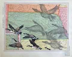 Fly-Over State, Gouache, watercolor and pencil 1946 Rand-McNally World Atlas Map