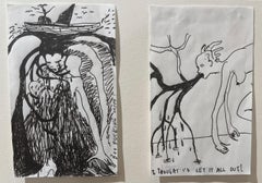 Used Wangechi Mutu, lot of 3 unique small ink figurative drawings, contemporary art