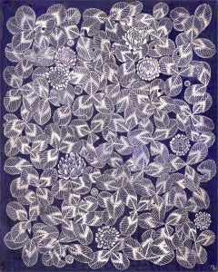 Kleeblatt 5, 2023, Graphit auf vorbereiteter Tafel, botanische Stillleben-Zeichnung