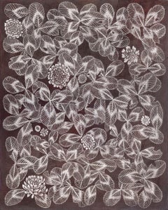 Kleeblatt 1, 2023, Graphit auf vorbereiteter Tafel, botanische Stillleben-Zeichnung