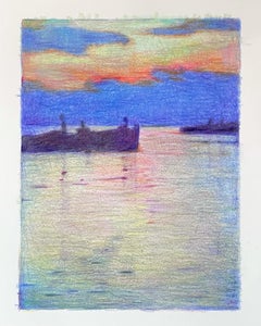 8-9-2021), dessin de paysage abstrait impressionniste au crayon en couleur