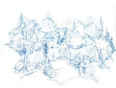 Kathleen Beausoleil, Renew, 2018, blue ink on paper, landscape drawing
