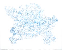  Kathleen Beausoleil, Desire Lines, 2023, blue ink on paper, landscape drawing