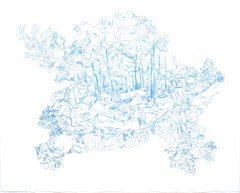 Kathleen Beausoleil, Desire Lines, 2023, blue ink on paper, landscape drawing