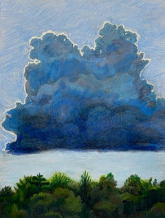 Cloud, impressionistische, abstrakte Landschaftszeichnung mit farbigem Bleistift und Gouache