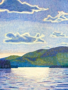 West Bay, dessin de paysage abstrait au crayon et à la gouache colorés