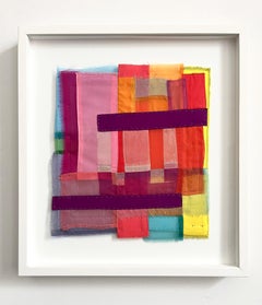 Confection, vibrant, jewel-like, diaphanous strips of fabric collages