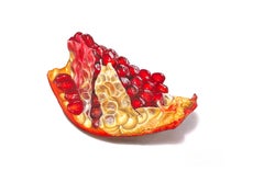Pomegranate Section, Hyperreal Red Fruit Drawing in Colored Pencil on Paper