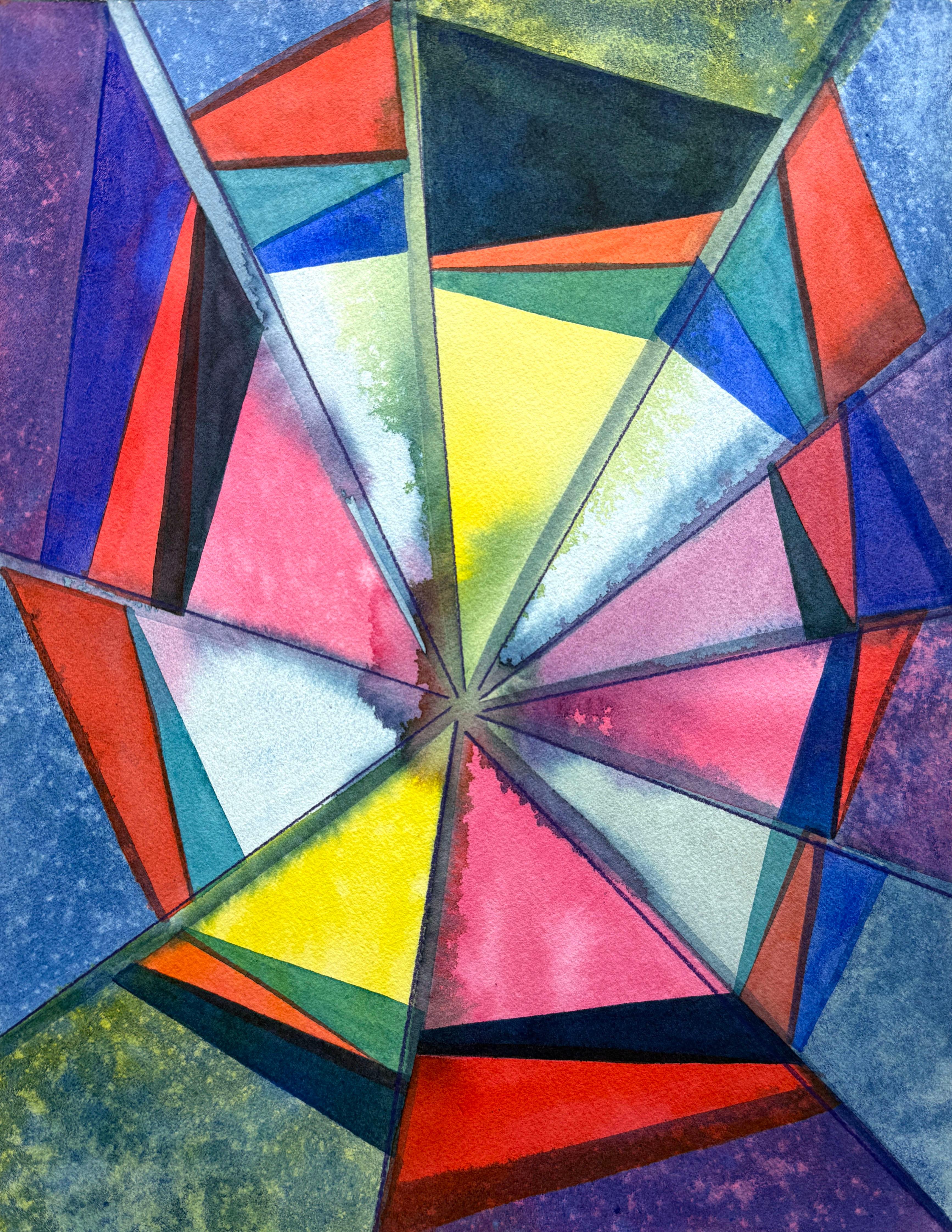 Sarah Brenneman Abstract Painting - This One, Small Radiant Geometric Starburst in Vibrant Watercolor