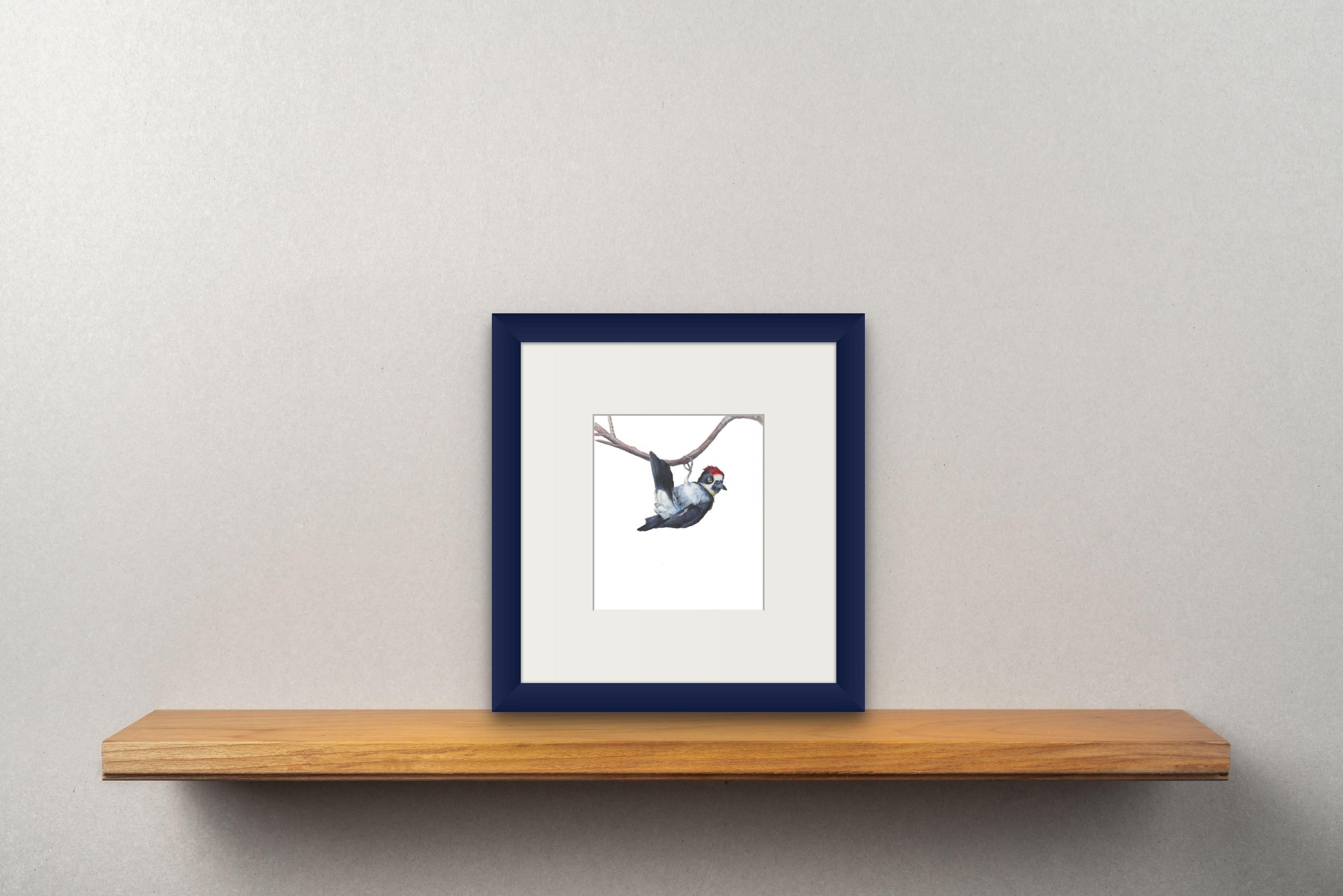 Woodpecker, realistisches Tierporträt, Aquarell und Gouache – Art von Dina Brodsky