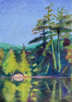 Osprey Island, impressionist colored pencil landscape drawing