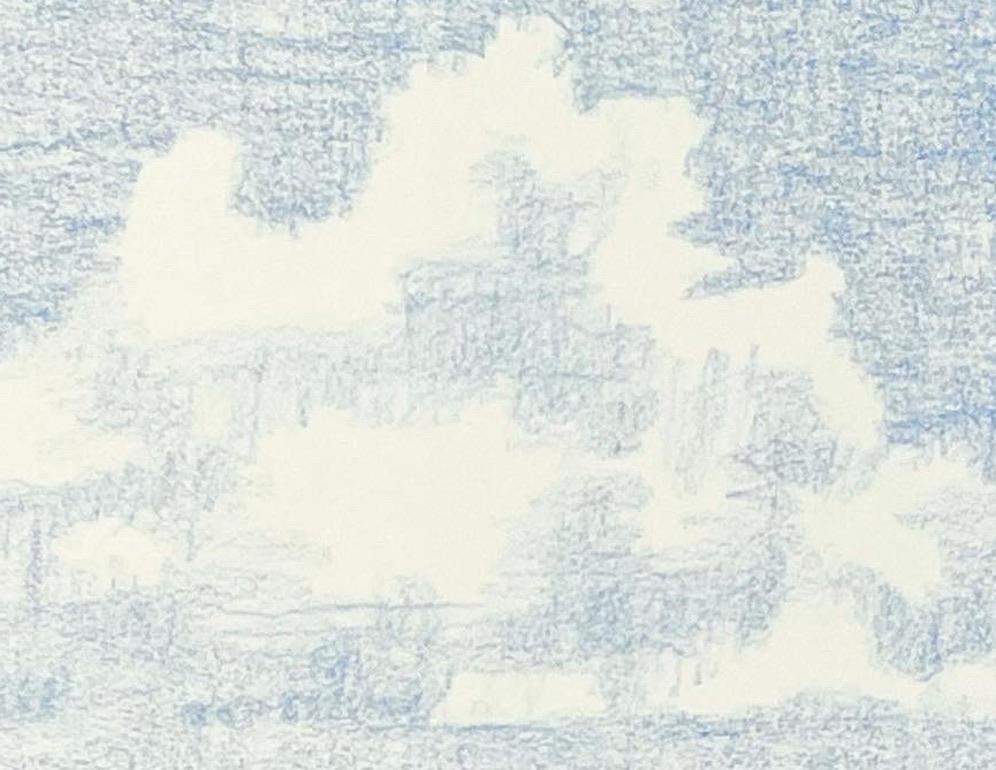 7-25-22, dessin de paysage abstrait impressionniste au crayon en couleur - Gris Abstract Drawing par Sandy Litchfield