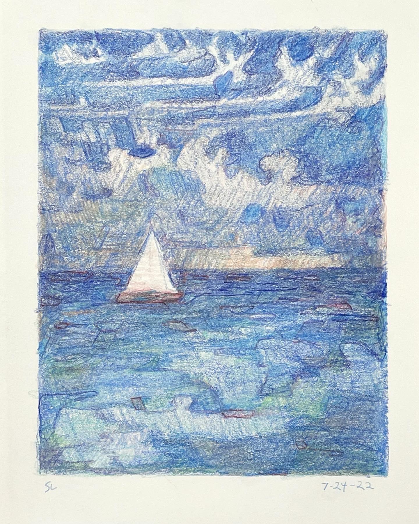 7-24-22, dessin de paysage abstrait impressionniste au crayon en couleur