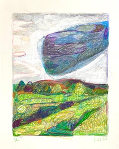 5-27-22, Impressionist, abstracted landscape drawing with colored pencil