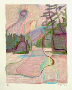 7-28-22, Impressionist, abstracted landscape drawing with colored pencil