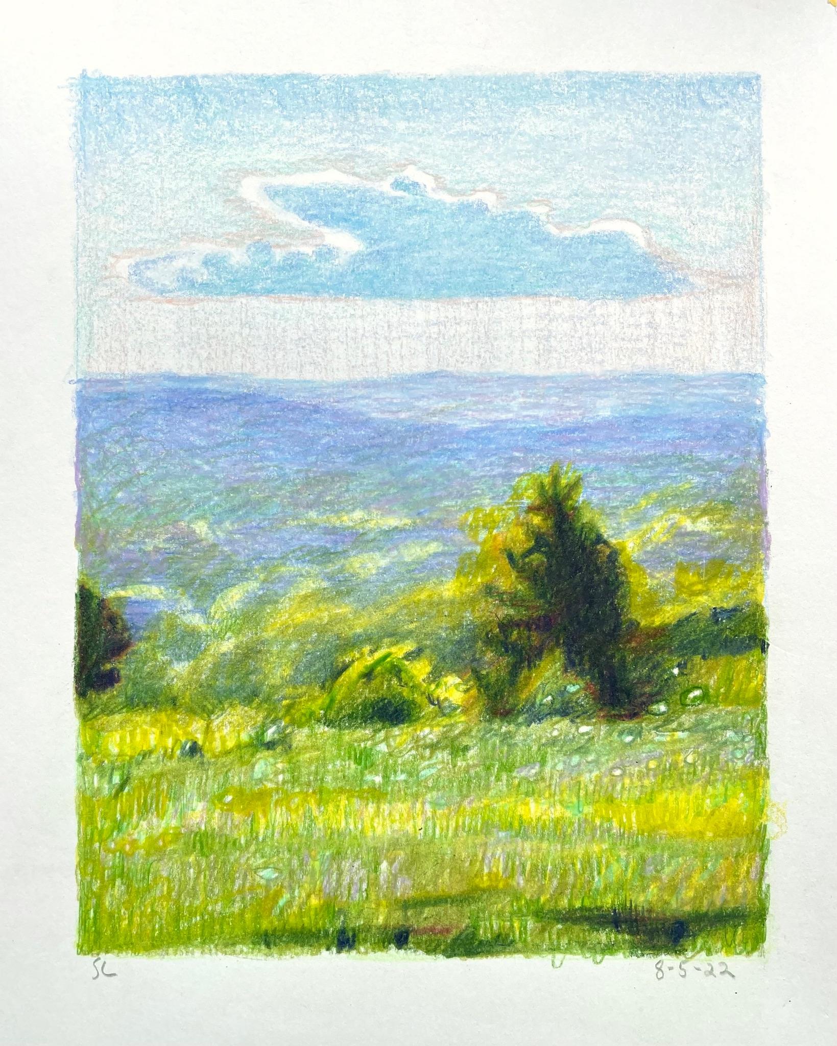 Landscape Art Sandy Litchfield - 8-5-22, dessin de paysage abstrait impressionniste au crayon coloré