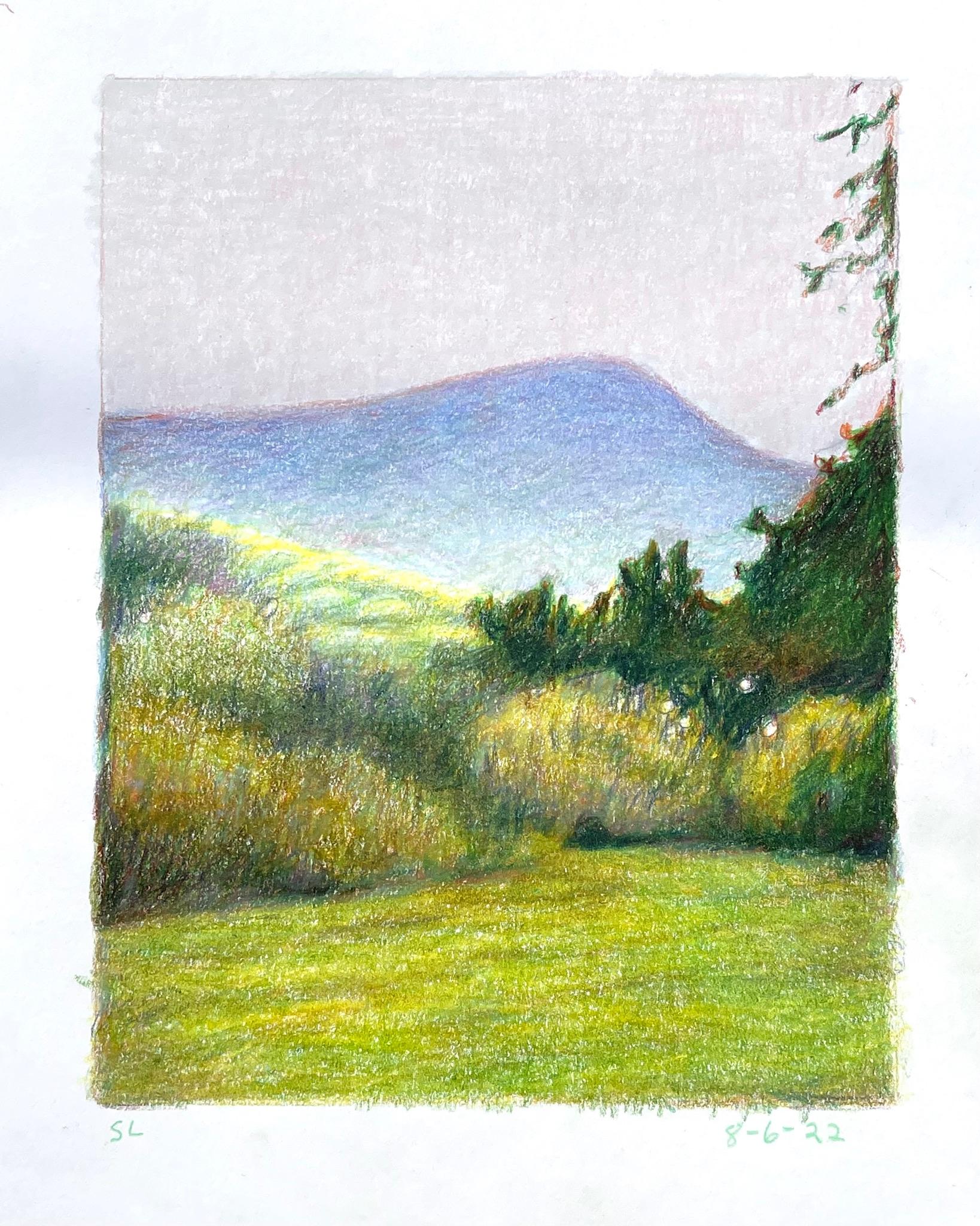 Abstract Drawing Sandy Litchfield - 8-6-22, dessin de paysage abstrait impressionniste au crayon en couleur