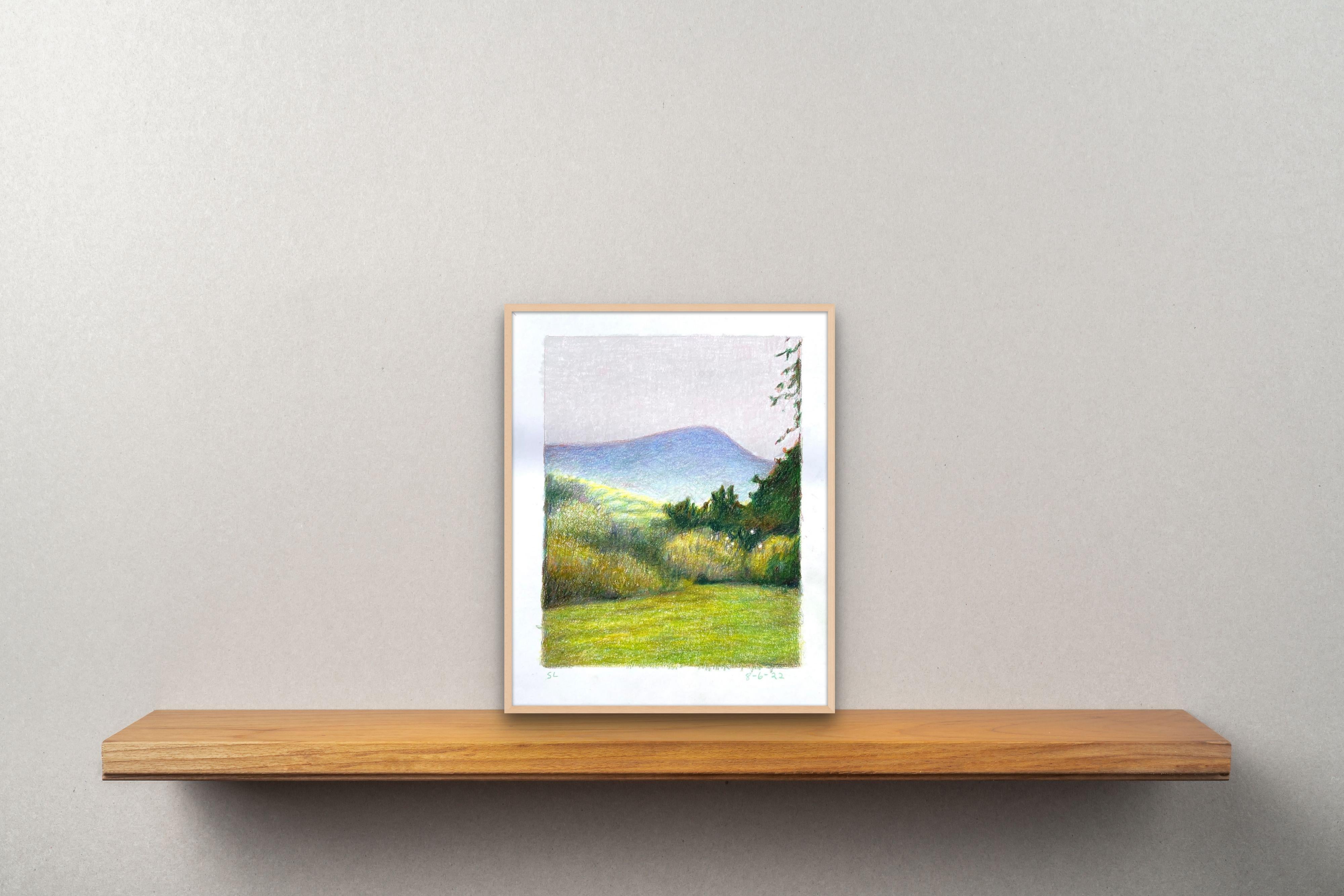 8-6-22, dessin de paysage abstrait impressionniste au crayon en couleur - Impressionnisme Art par Sandy Litchfield