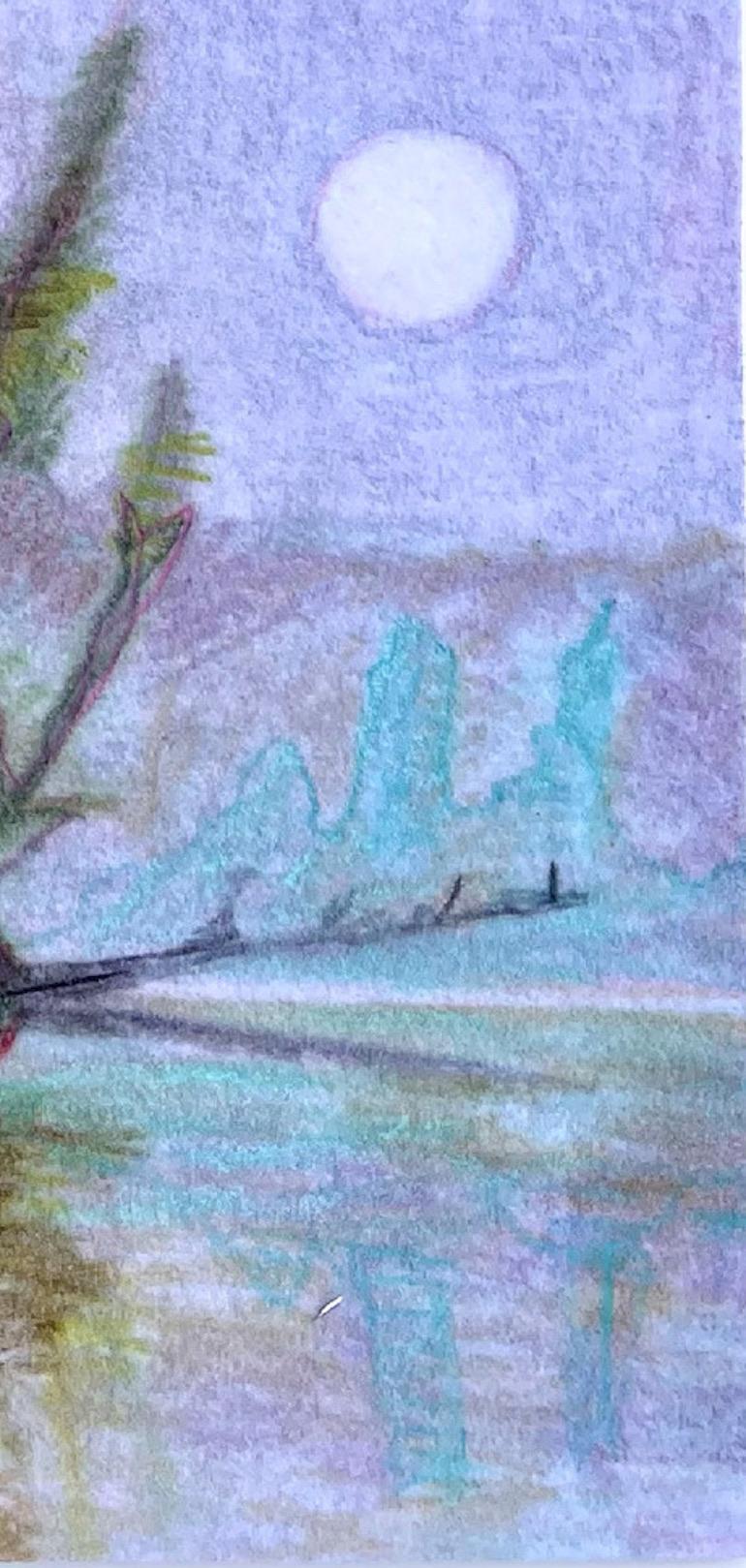 Lake 1 (kayak), dessin de paysage post-impressionniste - Art de Sandy Litchfield