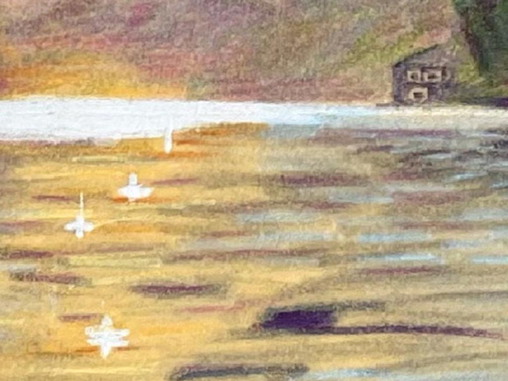 Lake 5 (sunset), post-impressionistic landscape drawing - Art by Sandy Litchfield