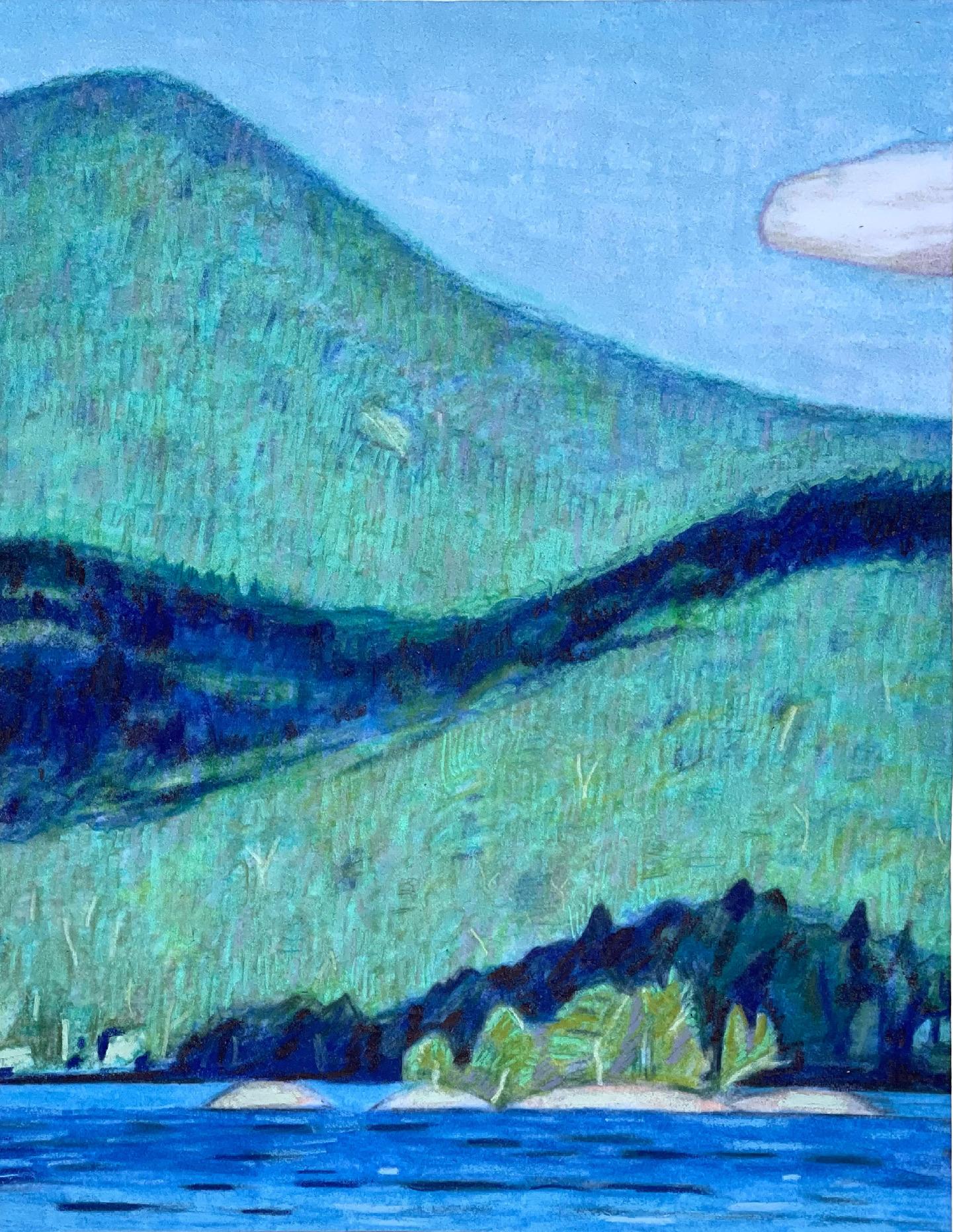 Sandy Litchfield Landscape Art - Lake 7 (cloud shadows), post-impressionistic landscape drawing