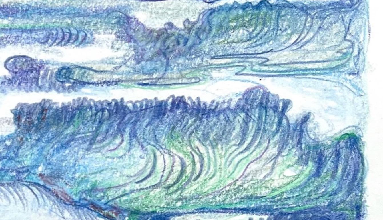 8-8-22, dessin de paysage abstrait impressionniste au crayon coloré - Art de Sandy Litchfield