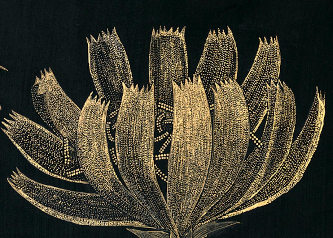 Chicory 2, gold ink botanical still life drawing - Art by Margot Glass