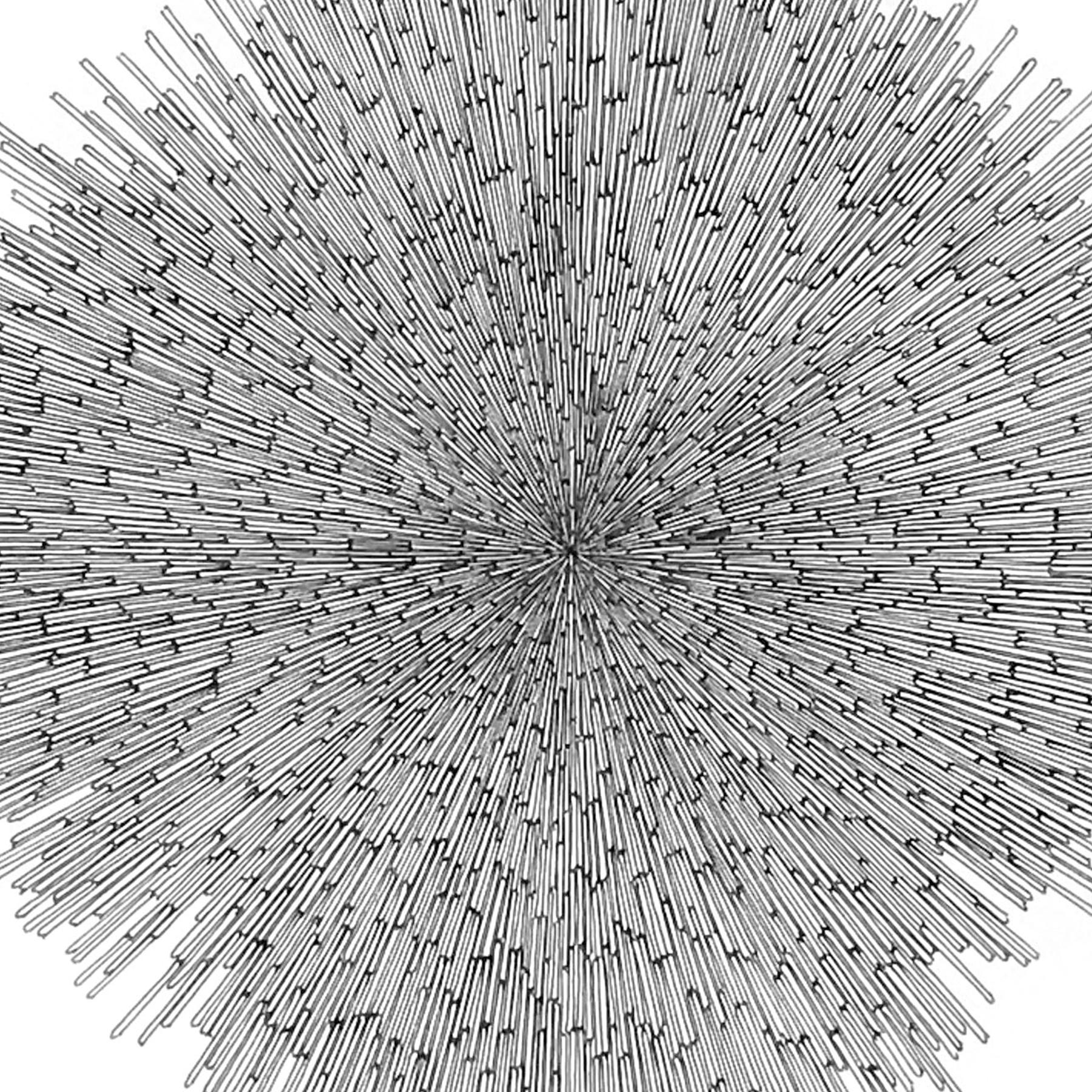 Geometres 2, un dessin géométrique très détaillé à l'encre noire sur panneau recouvert d'argile - Art de Jenifer Kent